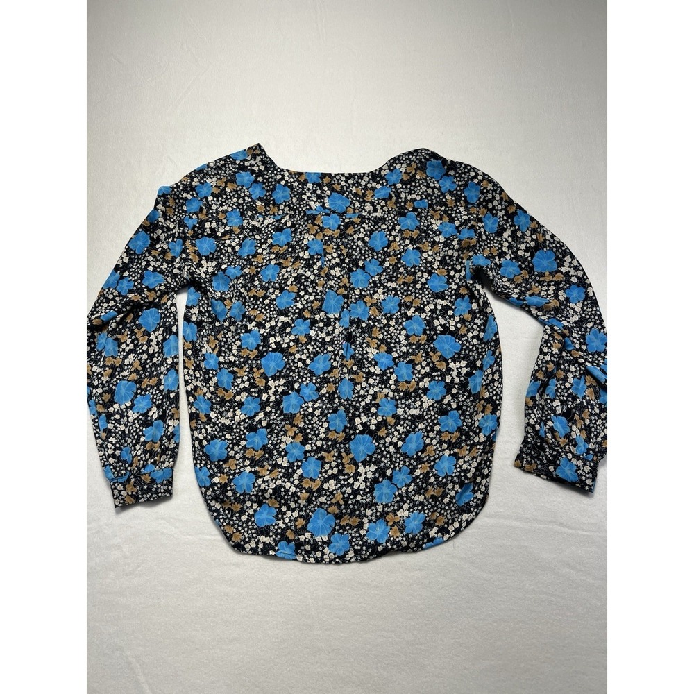 Ann Taylor Floral Seamed Split Neck Popover Blouse Sz S Night Sky - Picture 4 of 7